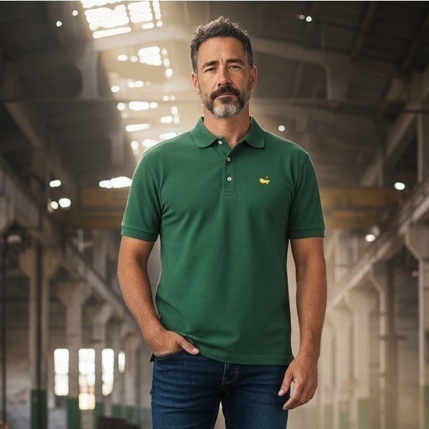 Masters Collection Mens Green Golf Polo Shirt Masters Logo Short Sleeve Size L